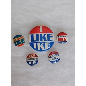 Set Of 5 Eisenhower Pins Buttons Nixon "I Like Ike" "Yo Quiero Ike"